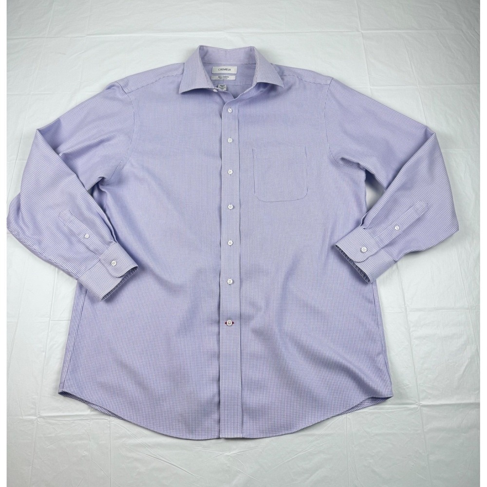 Cremieux Mens Purple Dobby Dress Shirt 16.5 35 Cotton Long Sleeve Button Down